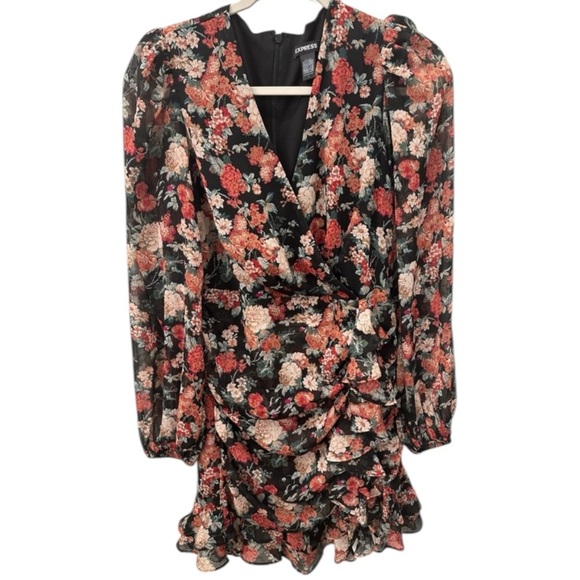 Express Dresses & Skirts - Express Black and Red Floral Long Sleeve Dress Small